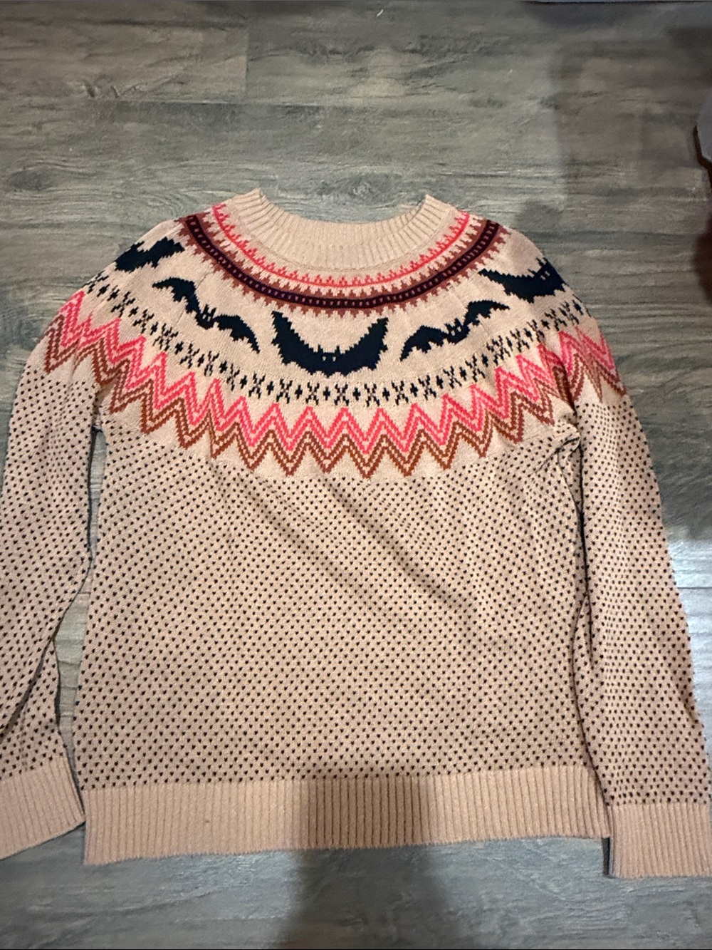 Modcloth Tan Fair Isle Bat Sweater Size Large - Picture 2 of 3